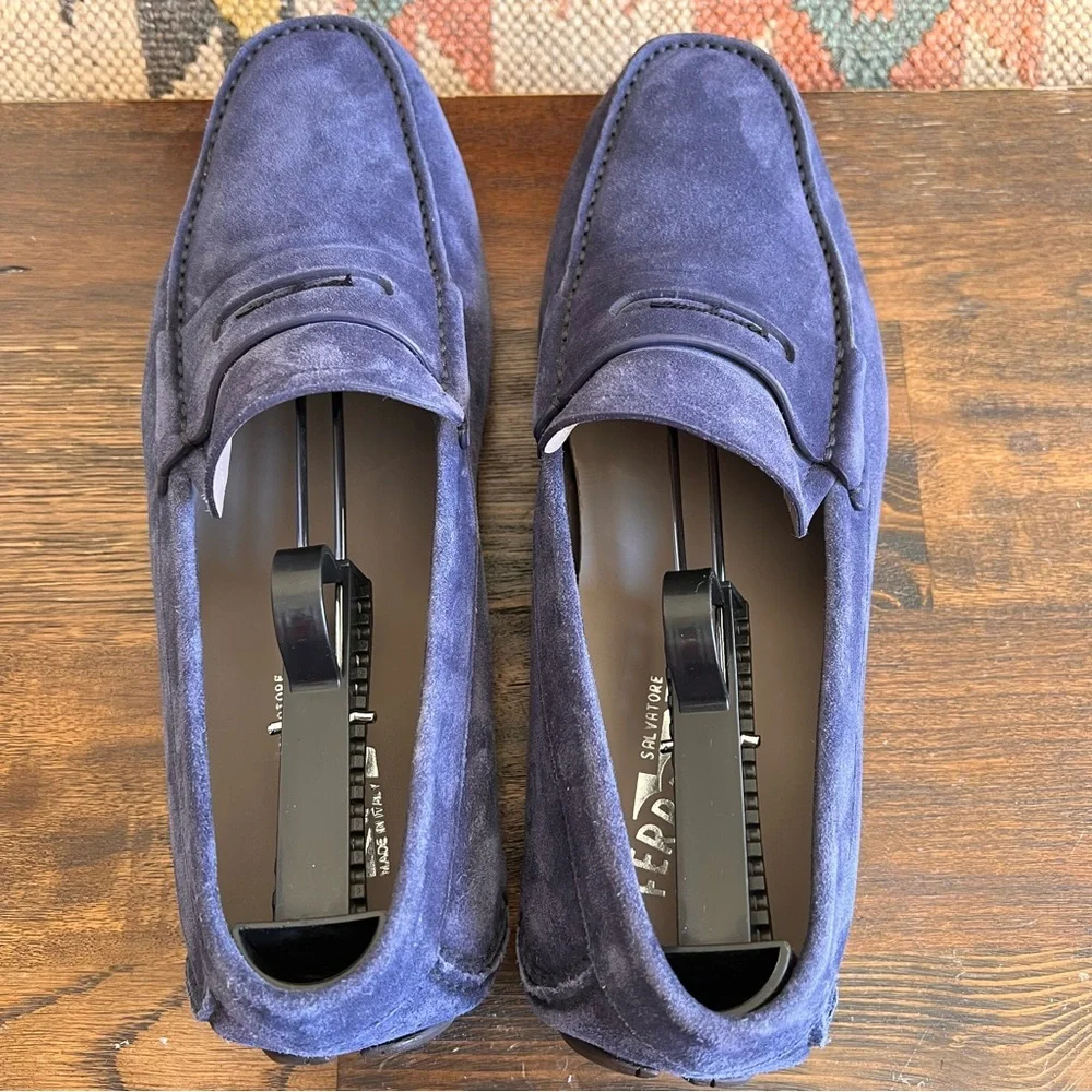 Salvatore Ferragamo NEWTON Blue Suede Driving Loafers US9 E (Display Shoes)